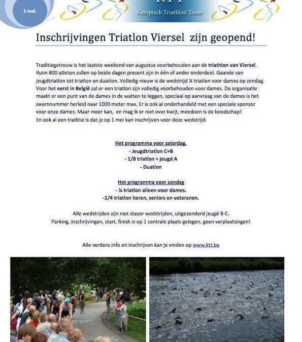 Inschrijvingen triatlon Viersel geopend