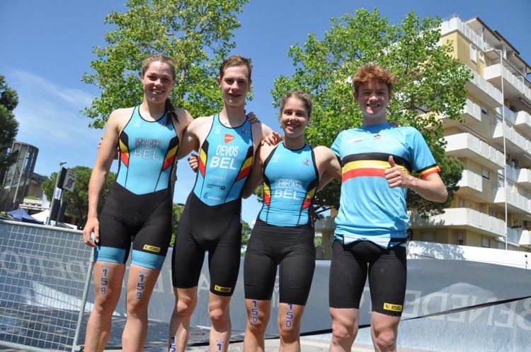 Rhune Vansteenkiste, Jasper Devos, Eline Debecker en Thibaut Cannaerts voor Team Belgium 2 in Caorle (foto: Cil Degros RR)