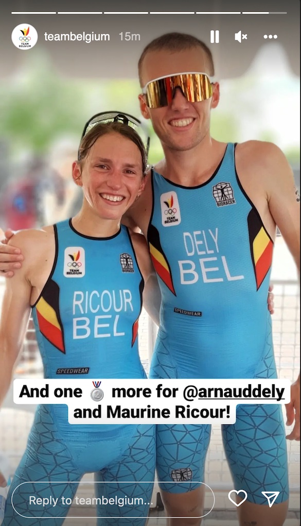 Zilver voor Belgische duatleten Maurine Ricour en Arnaud Dely in de World Games in Birmingham (foto: Instagram Team Belgium RR)