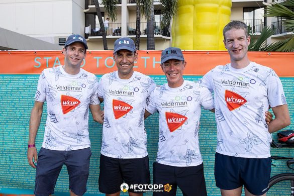 Toon Veldeman, Laurent Nobels, Wim Van De Wielle en Lander Dircken komen samen met nog 5 clubgenoten van 3MD, aan de start van het WK Ironman in Hawaii (foto: 3athlon.be/David Pintens)