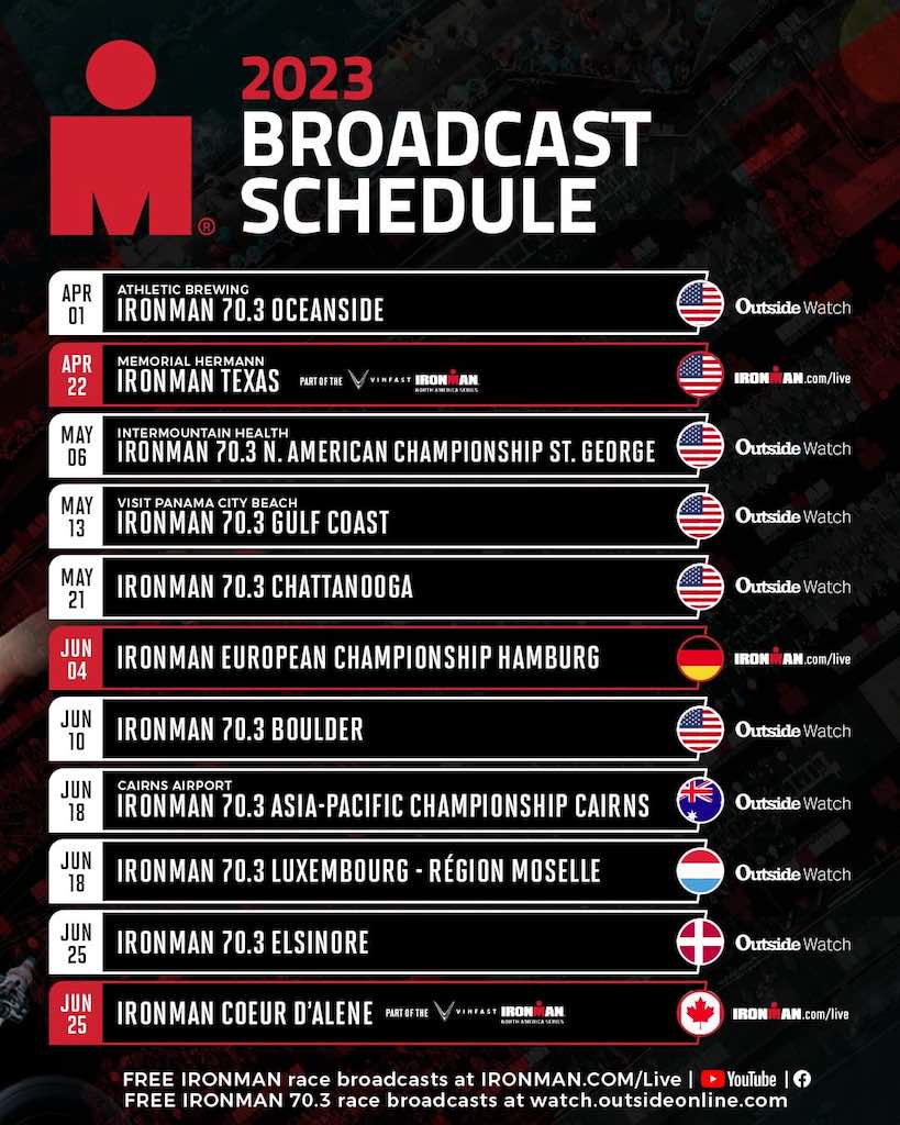 Eerste deel van het schema van live uitzendingen van Ironman in 2023