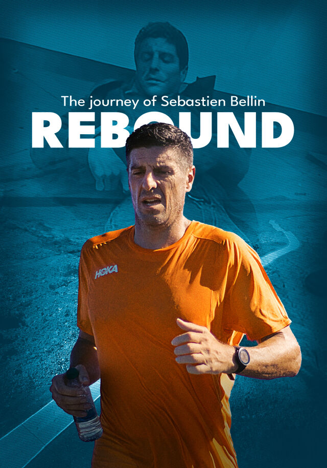 Affiche van de docu Rebound met Sebastien Bellin in de Ironman van Hawaii