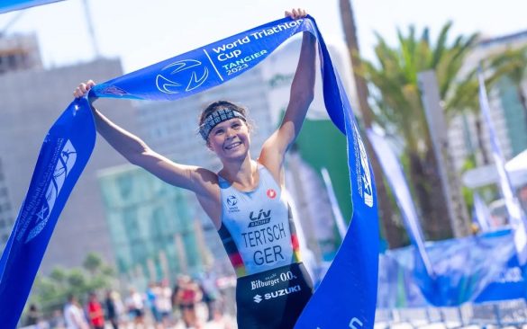 Lisa Tertsch wint de World Cup triatlon in Tangier (foto: World Triathlon)
