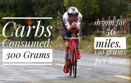 Sam Long nam 300 gram koolhydraten tijdens de 90 km fietsen in de 70.3 Ironman Chili (foto: Sam Long RR)