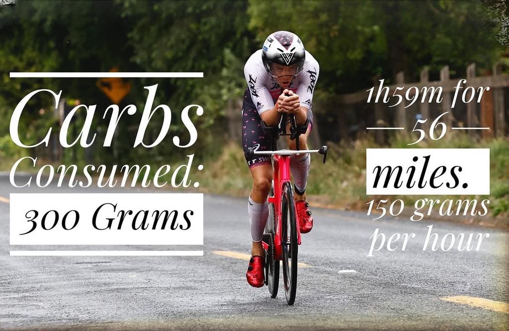 Triatleet Sam Long nam 300 gram koolhydraten tijdens fietsen in 70.3 Ironman Chili