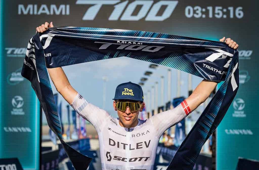 Magnus Ditlev wint eerste T100 triatlon in Miami, Pieter Heemeryck halfweg uit de race