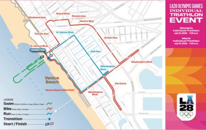 De parcoursen van de olympische triatlon in Venice Beach voor LA2028 (foto: World Triathlon)