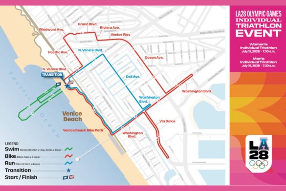 De parcoursen van de olympische triatlon in Venice Beach voor LA2028 (foto: World Triathlon)